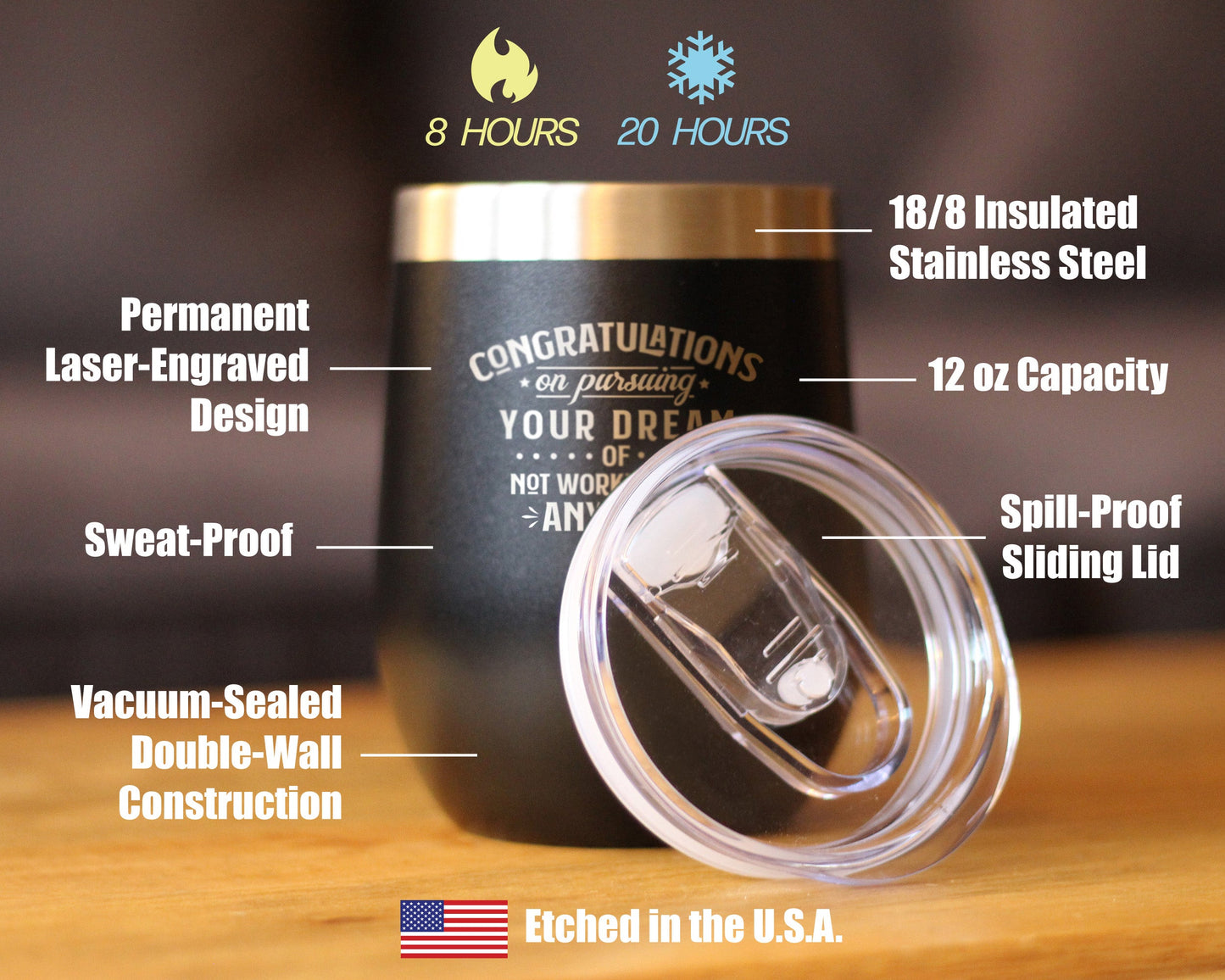 Congratulations on Pursuing Your Dream - Wine Tumbler with Sliding Lid - Cute Funny Boss of Coworker Leaving Gift