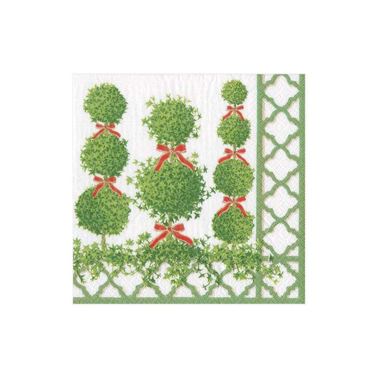 Topiaries Paper Cocktail Napkins Green Border