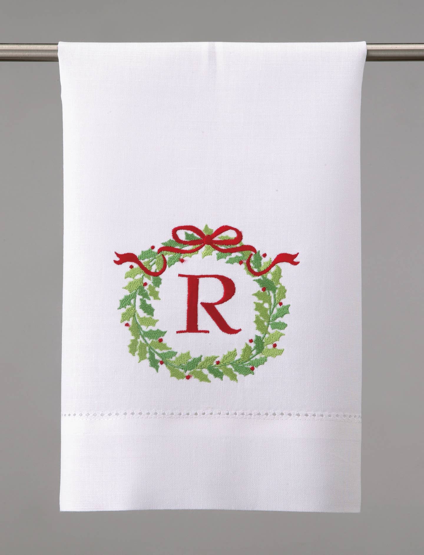 Embroidered Christmas Wreath Initial Guest Towel