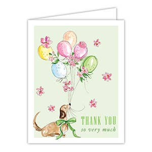 Thank You So Much Dog Green Bow Pink Flowers Greeting Card