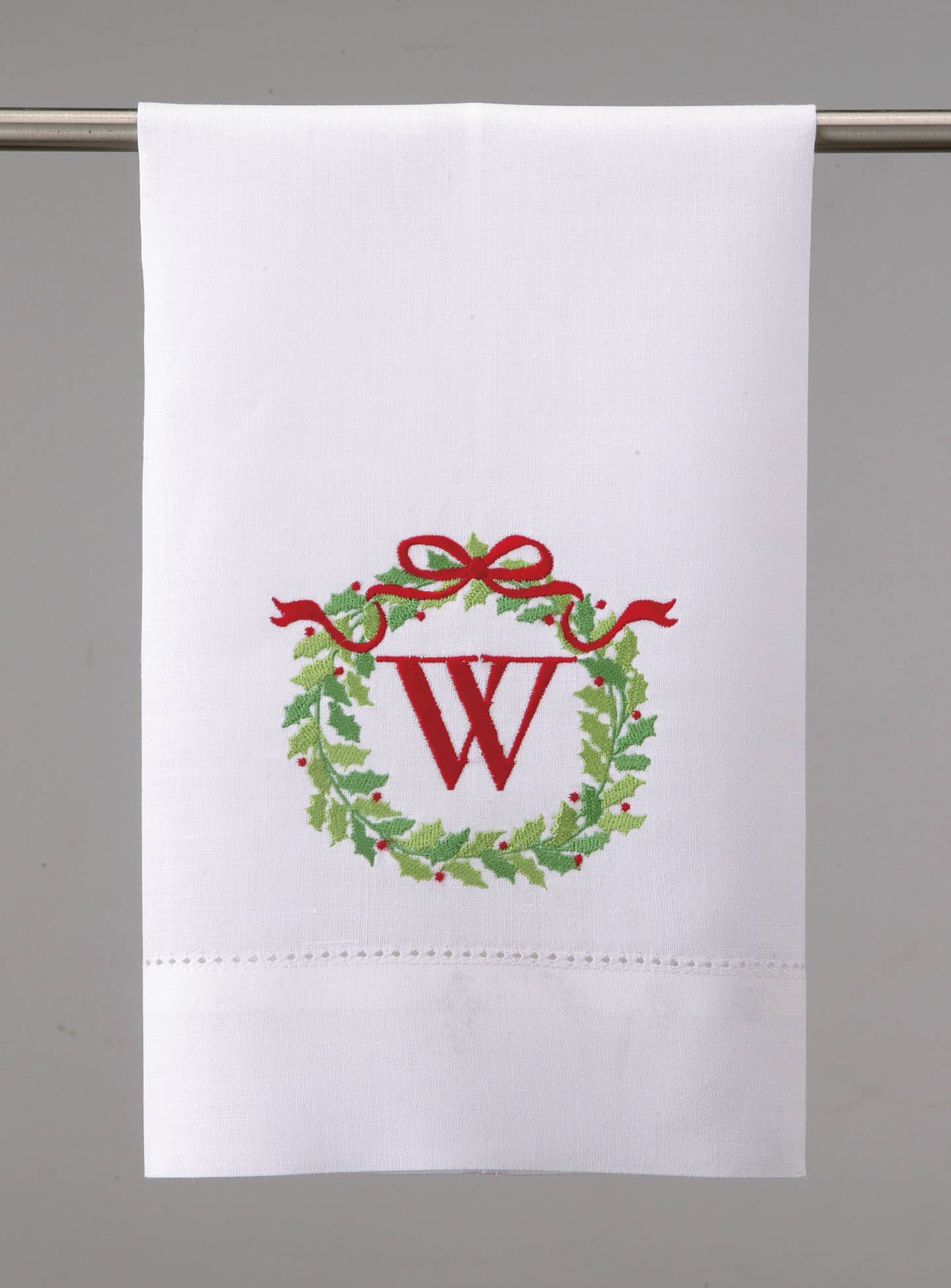 Embroidered Christmas Wreath Initial Guest Towel