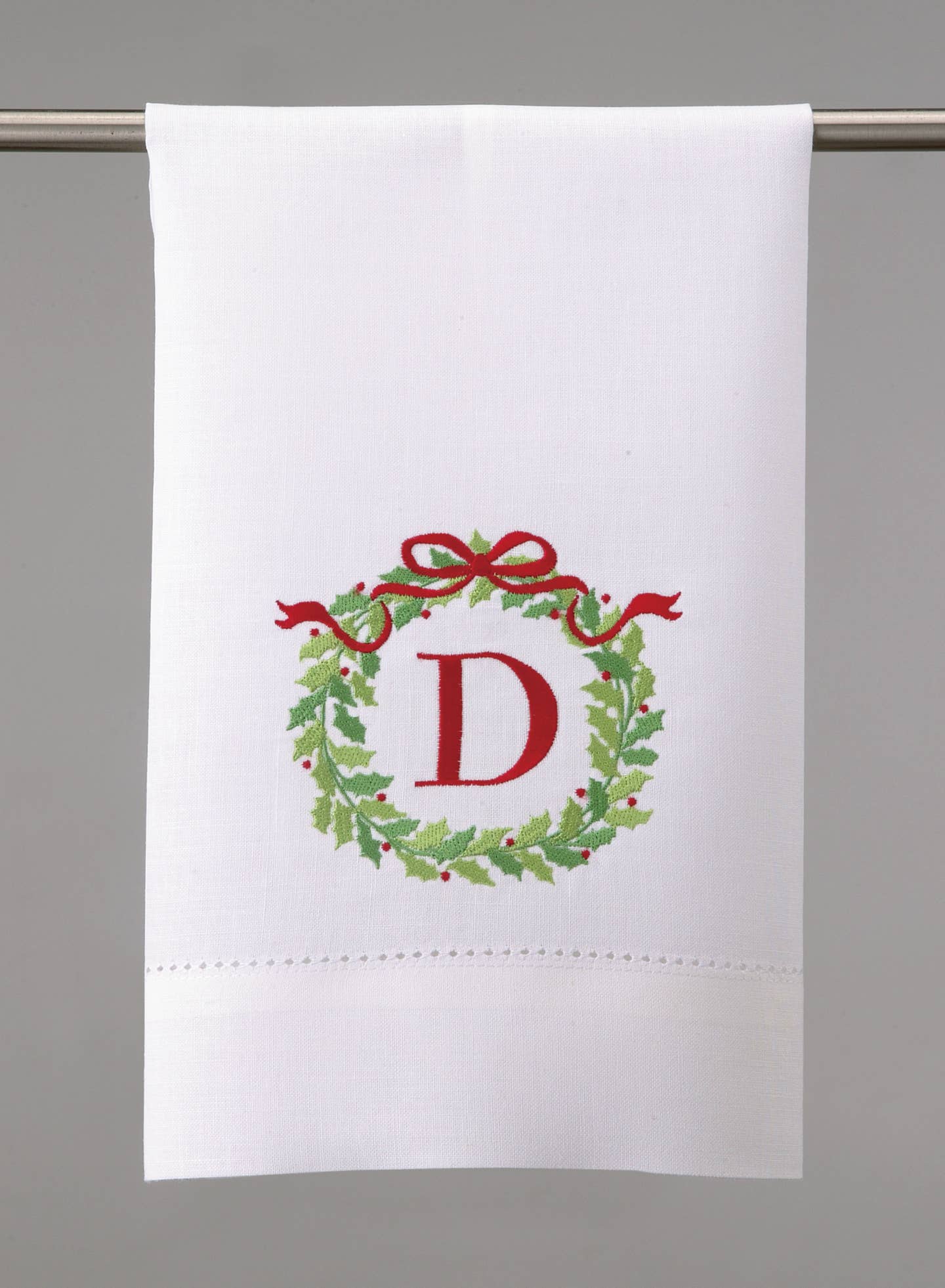 Embroidered Christmas Wreath Initial Guest Towel