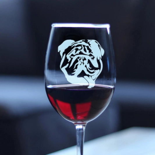 Bulldog Wine Glass with Stem - Large 16.5 oz Glasses - Cute Gifts for Dog Lovers with English Bulldogs