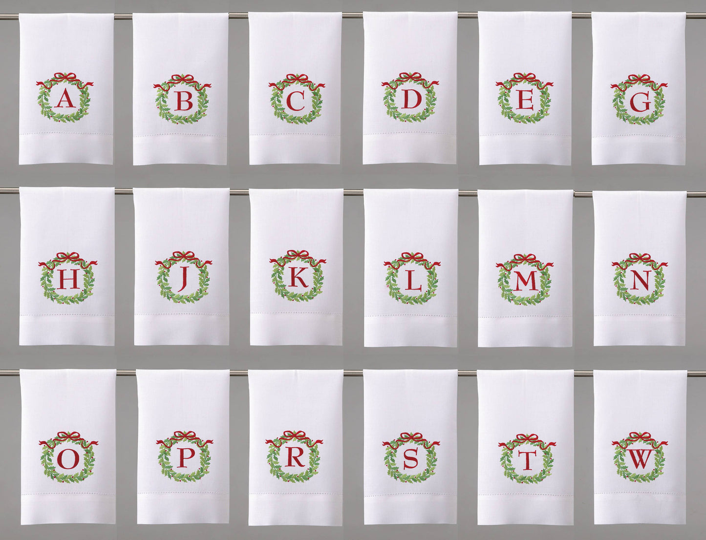 Embroidered Christmas Wreath Initial Guest Towel