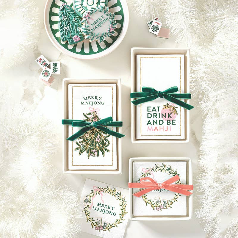 Ceramic Guest Napkin Tray + Napkins - Merry Mahjong