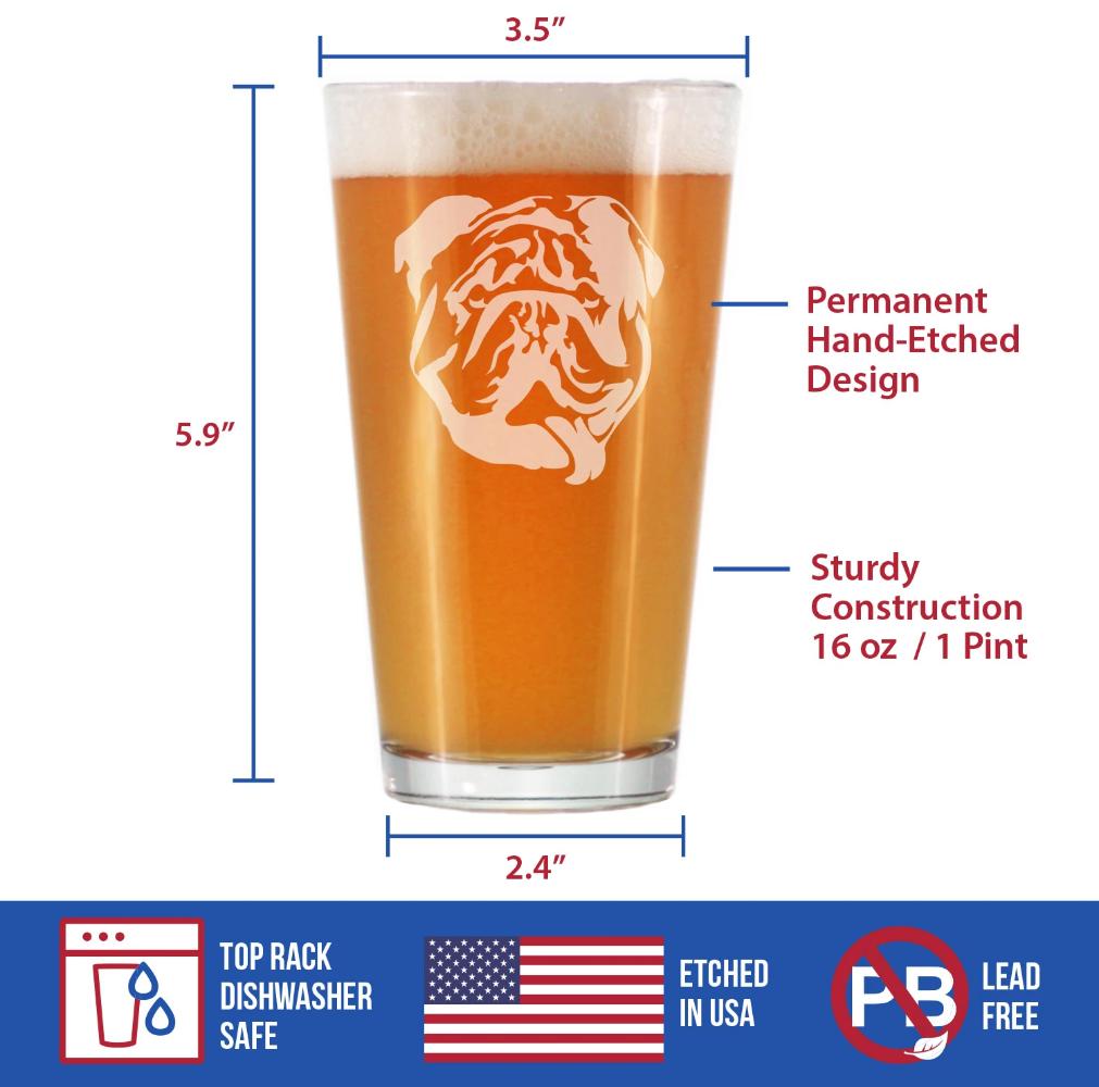 English Bulldog - Pint Glass Gifts for Beer Drinking Men & Women - Fun Unique Bulldogs Decor