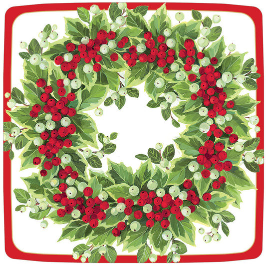 Holly and Berry Wreath Paper Dinner Plates