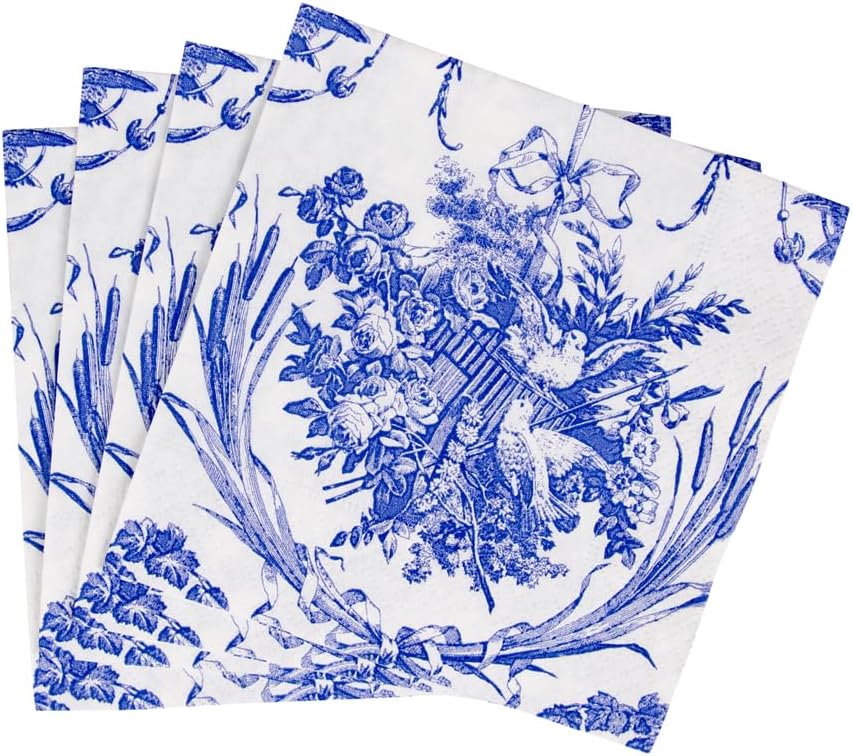 Romantic Toile Blue Cocktail Napkins - 20 Per Package