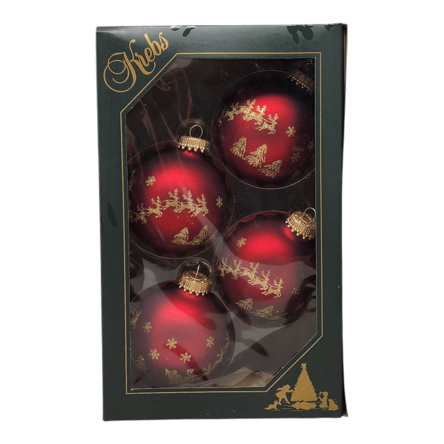 Krebs Value Glass Ornament 4 pack - Santa on Burgundy