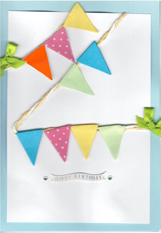 Handmade Embellished Birthday Celebration Card - Birthday Flags