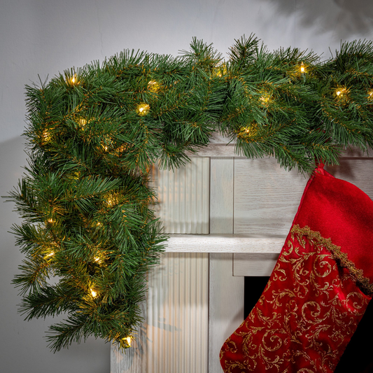 9'x14" Aspen Spruce Garland - LED Warm White Lights