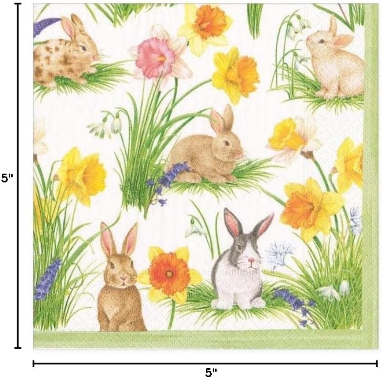 Bunnies And Daffodils - Cocktail Napkin