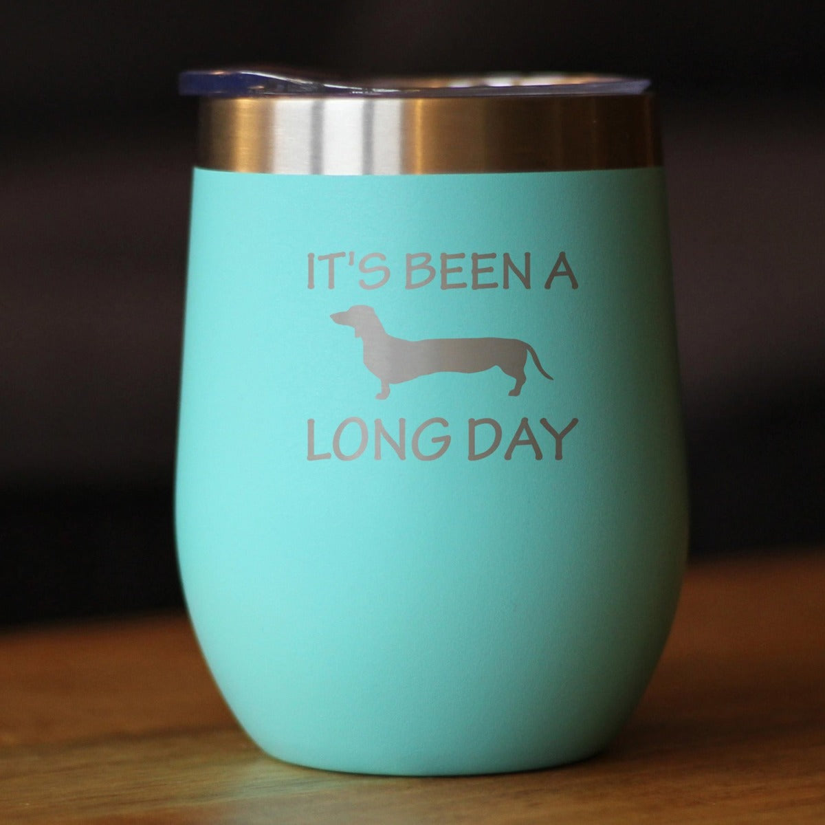 Been a Long Day - Dachshund Wine Tumbler with Sliding Lid - Stemless Stainless Steel Insulated Cup - Cute Funny Gift for Coworkers or Boss