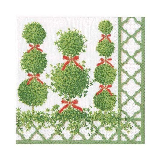 Topiaries Paper Luncheon Napkins in Green Border