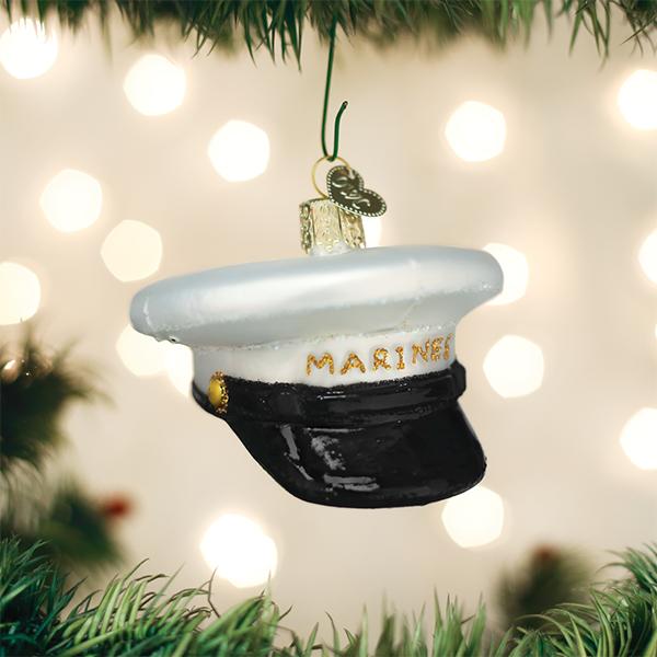 Marines Cap Glass Ornament