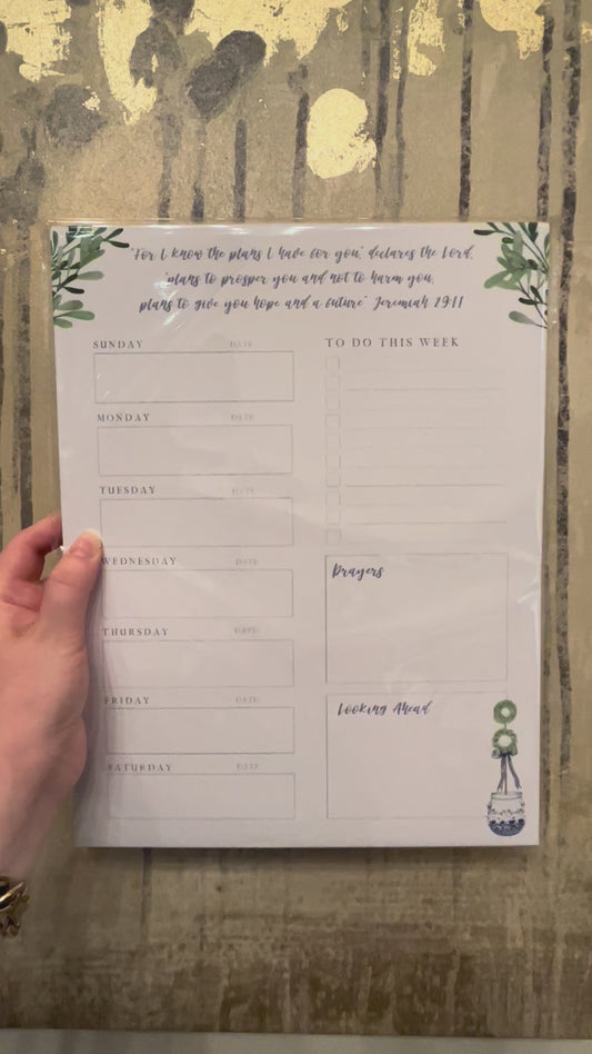 Blue and White Weekly Planner Notepad