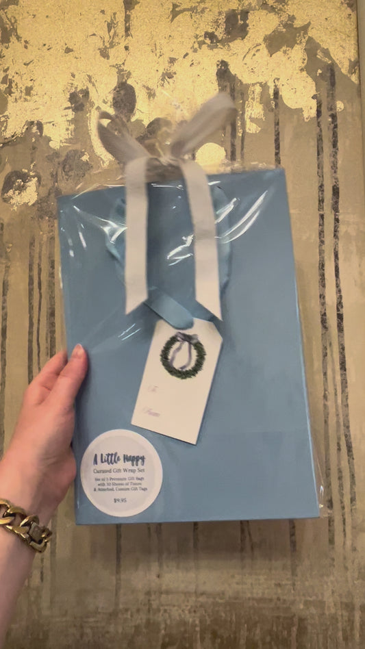 Blue, Boxwood Wreath Gift Wrap Set