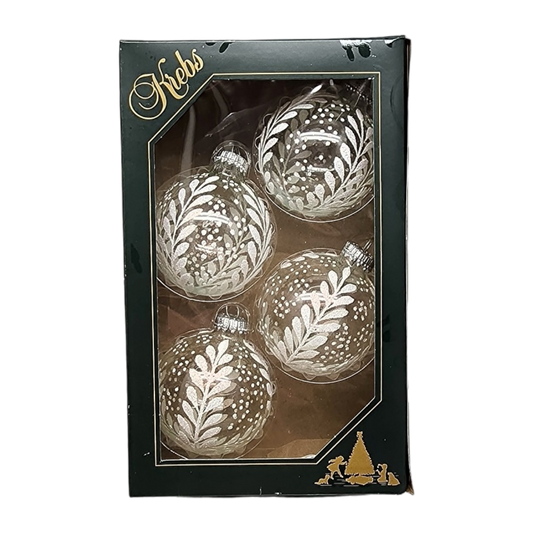 Krebs Value Glass Ball 4 pack - Snowy Botanical on White