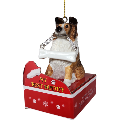 Sheltie with Bone Ornament