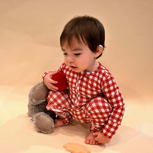 Red Gingham Zip Romper