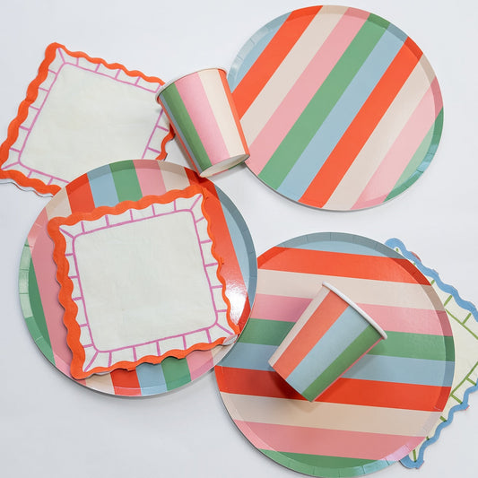 Striped Plates | Bright Bold Party Paper Plates Every Occasion (x 12)