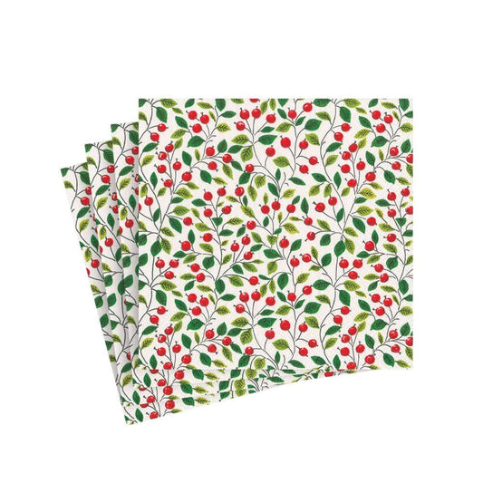 Berries and Leaves Paper Cocktail Napkins in White