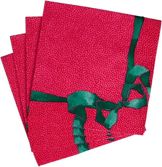 Tied With A Bow Red And  Spruce Luncheon Napkins