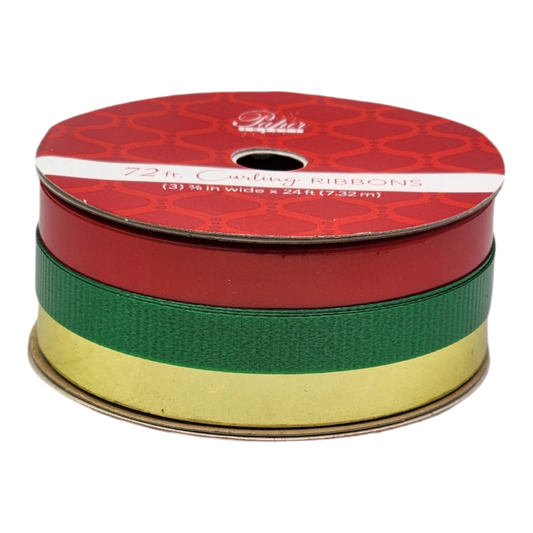 3/8 Inch Curling Ribbon - 3 Colors - 24 Feet Each - Red/Green/Gold