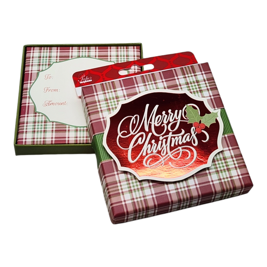 Gift Card Box - Square - Merry Christmas Plaid