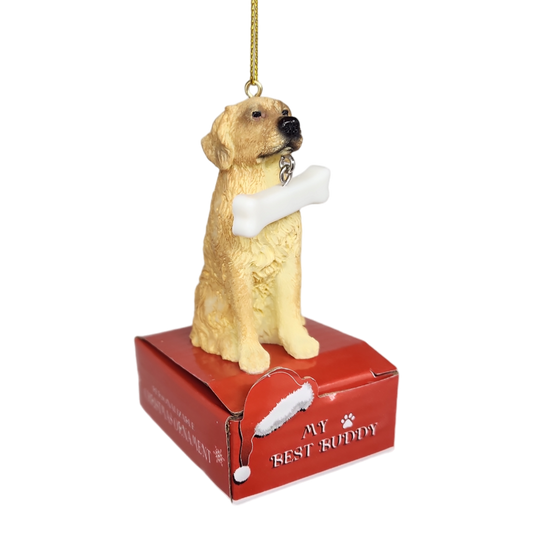 Golden Retriever with Bone Ornament
